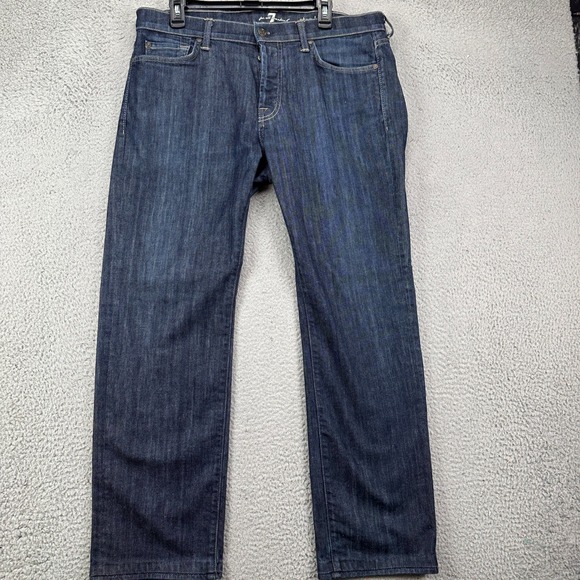 7 For All Mankind Standard Mens Straight Jeans 36 Distressed Dark Wash‎ Stretch